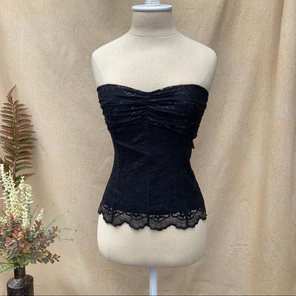 The Limited Tops - THE LIMITED black lace strapless zip up top NWT
